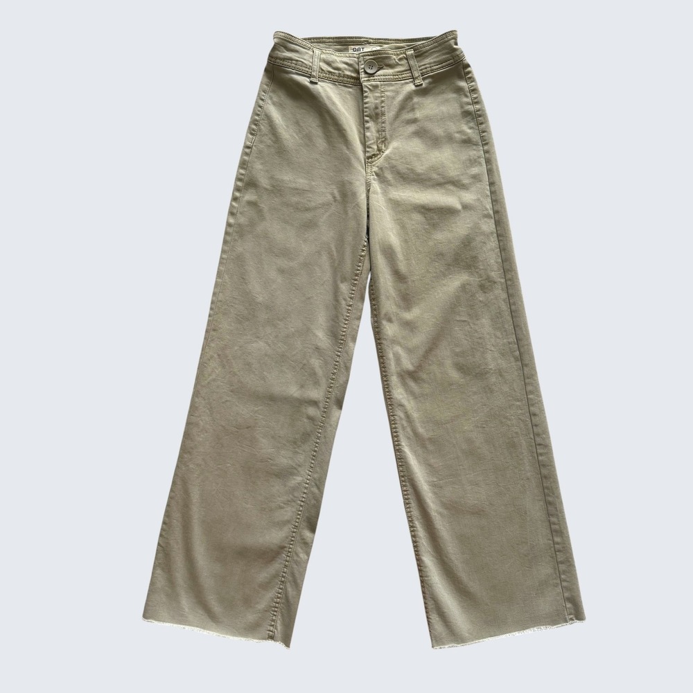 OAT New York Women High Rise Wide Leg Raw Hem Pants Khaki Green Size 0/25 Earthy